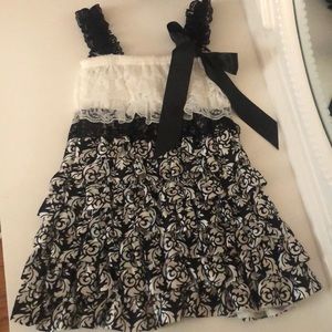 Black and White Ruffled Lace Dress